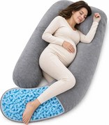 Pernă multifuncțională pentru gravide, din spuma maruntita, Suport Burta, Picioare, Cap, Gat, Spate, Husa detasabila, Catifea, Gri