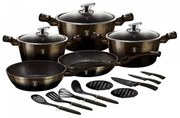 Set oale si tigai marmorate 17 piese, cu capace Shiny Black Berlinger Haus BH 7146