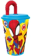 Omul Păianjen Pahar Spidey din plastic cu pai, 430 ml