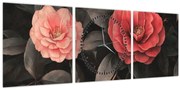 Tablou - Flori roșii pe fundal întunecat (cu ceas) (90x30 cm)