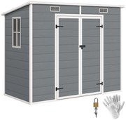 Outsunny Căsuță de Grădina pentru Unelte cu Podea, 2 Uși, Încuietoare și Acoperiș Înclinat, 238x125x183 cm, Gri | Aosom Romania