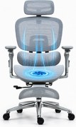 VIGOCHAIR ULTRA PRO VENT Scaun ergonomic, suport lombar cu masaj si incalzire, sezut cu ventilatie, sezut translatie, spatar reglare verticala, cotiere 6D, suport picioare, Full Mesh, Gri