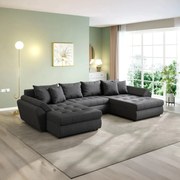 Colțar extensibil dumonde cu ladă de depozitare si sezut confortabil din spuma high-density, Loana U Enjoy Grafit 375x185 cm