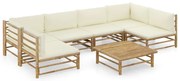 vidaXL Set mobilier de grădină cu perne alb crem, 7 piese, bambus