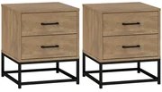 HOMCOM Set de 2 Noptiere cu 2 Sertare din Lemn și Oțel, 40x39.5x48 cm, Lemn Natural | Aosom Romania