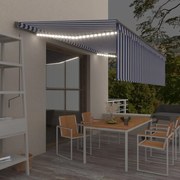 vidaXL Copertină retractabilă manual cu stor&amp;LED,albastru&amp;alb, 5x3 m