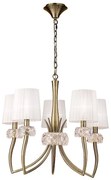 Candelabru clasic cu 5 brate LOEWE antique brass/ abajur alb