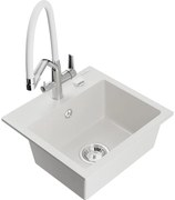 Mexen Milo chiuvetă de granit cu 1 compartiment și baterie de bucătărie Duo, Albă - 6505-20-671701-02