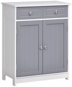 kleankin Mobilier de baie pe picior, dulap de baie 2 uși 2 sertare 60 x 30 x 75 cm gri și alb | Aosom Romania