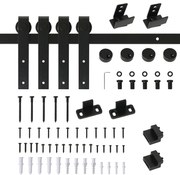 HOMCOM Set complet pentru ușă culisantă de 200 cm cu ghidaj pe podea, șină pentru ușă culisantă, role de alunecare, kit pentru ușă dublă din oțel carbon | Aosom Romania