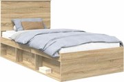 vidaXL Cadru de pat cu headboard Sonoma 100 x 200 cm Lemn de pin masiv