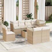 vidaXL Set canapele de grădină, 9 piese, cu perne, bej, poliratan