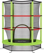 HOMCOM Saltea Elastică pentru Copii 3-6 Ani cu Plasă de Protecție, 6 Stâlpi și 3 Intrări, Ø140x190 cm, Verde | Aosom Romania