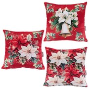 Set de 3 fețe pernuțe RED POINSETTIA 45 x 45 cm