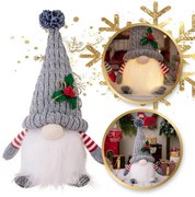Gnom de Craciun luminos cu baterie FROSTIE 28 cm, gri