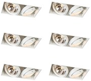 Set de 6 spoturi încastrate albe reglabile AR111 fără ramă cu 2 lumini - Oneon