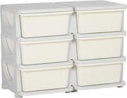 HOMCOM Comodă cu 6 Sertare pentru Copii 3-6 Ani cu Margini Rotunjite, din PP Crem, 75x37x56.5 cm | Aosom Romania