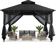 ABCCANOPY Foișor de gradina 3.3x3.3 m - Foișor exterior cu cadru din oțel și plasă de țânțari pentru gazon, curte, grădină, terasă, Negru