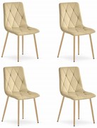 Set 4 Scaune Bucatarie/Dining Fido Picioare Finisaj Lemn, Catifea Crem