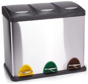 Coș de gunoi argintiu mat pentru reciclare/cu pedală 3x8 l din oțel Tri Selectif – MSV