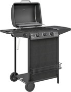 Outsunny Grătar pe Gaz cu Capac, Termometru, Masă Laterală și Tavă pentru Colectarea Grăsimii, 108x54x97 cm, Negru | Aosom Romania