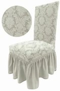 Set 6 huse elastice pentru scaune, cu volanas, model Jacquard Alb