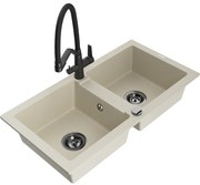 Mexen Mario chiuvetă de granit cu 2 compartimente cu baterie de bucătărie Duo, bej - 6504-69-671701-70-B