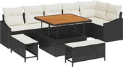 vidaXL Set de canapele pentru grădină cu pernă 9 pcs Negru poliratan