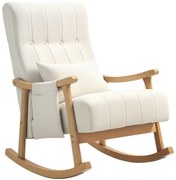 HOMCOM Fotoliu cu leagăn cu pernă lombară, șezut larg, cadru din lemn, până la 120 kg, Bej | Aosom Romania