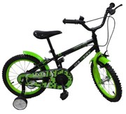 Bicicleta pentru copii NOVOKIDS My first Bike, roti 16" inch, maxim 35 kg, cadru din otel, roti ajutatoare, ghidon reglabil pe inaltime, Verde Negru