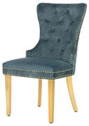 Set 2 scaune Stil Baroc, Catifea, Albastru Petrol, Metal, Auriu, Castle