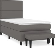 vidaXL Pat box spring cu saltea, gri, 90x200 cm, piele ecologică