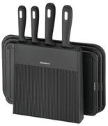 Klausberg KB 7980 set cuțit și placă de tăiat, 8 piese, Oțel inoxidabil, Suport, Negru/inox