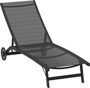 Outsunny Șezlong, spătar reglabil în 5 trepte, material respirabil, cadru din aluminiu, Negru, 195 x 66 x 34 cm | Aosom Romania