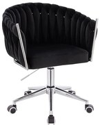 HR750K Scaun Neagră din Catifea cu Bază Cromata