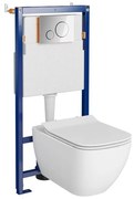 Set vas wc suspendat Virgo CleanOn cu capac soft close, rezervor incastrat si clapeta crom lucios Opti