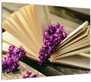 Tablou cu carte și floare violetă (70x50 cm)