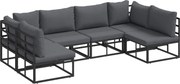 vidaXL Set de canapele pentru grădină cu pernă 6 pcs Negru Aluminiu