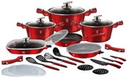 RESIGILAT - Set oale si tigai marmorate, antiaderente, cu capace, ustensile si cutite, 24 piese Burgundy Metalic Line Berlinger Haus BH 7184