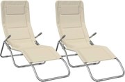vidaXL Șezlong pliant, 2 buc. crem textilenă/oțel vopsit electrostatic