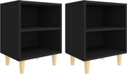 vidaXL Noptiere cu picioare lemn masiv, 2 buc., negru, 40x30x50 cm