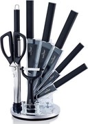 Set de cutite cu suport Swiss Haus SH-KSL9B, 9 piese, Manere antiderapante, Otel inoxidabil, Negru