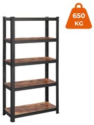 SongmicsHome Raft de depozitare DUSTY, 5 polițe, max. 650kg, negru/maro