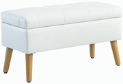 HOMCOM Bancă Tapizată cu Spațiu de Depozitare, Înveliș din Catifea, Picioare din Lemn, pentru Living, Dormitor, Hol, 80 x 35 x 40 cm, Alb | Aosom Romania