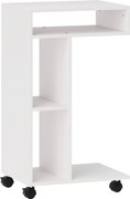 HOMCOM Măsuță laterală în formă de C cu roți, cu 3 compartimente și 1 raft deschis, 40 x 30 x 69 cm, alb | Aosom Romania