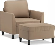 vidaXL Fotoliu canapea cu taburet, cappuccino, 60 cm, piele ecologică