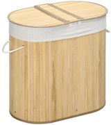 HOMCOM Coș de Rufe din Bambus cu Capac, 100L, 2 Compartimente, 62.5x37x60.5 cm, Natural | Aosom Romania