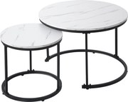 Set de 2 Măsuțe de Cafea Moderne Rotunde Suprapozabile din MDF cu Structură din Metal, Design Economisire Spațiu, 50x70,5 cm+45,5x44 cm, culoare marmură
