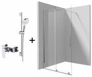Set paravan dus walk-in cu usa glisanta, 100x195 cm, crom lucios, Deante Prizma, cu para dus, bara, furtun si baterie crom