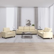 vidaXL Set de canapele, 3 piese, crem, material